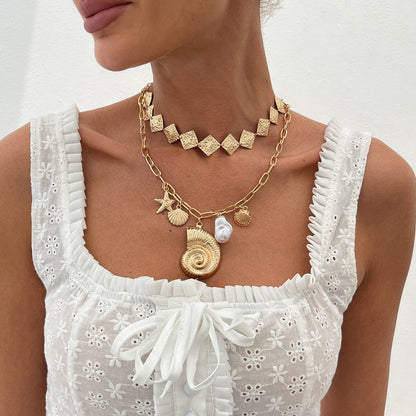 Starfish & Seashell Pendant Layered Necklace