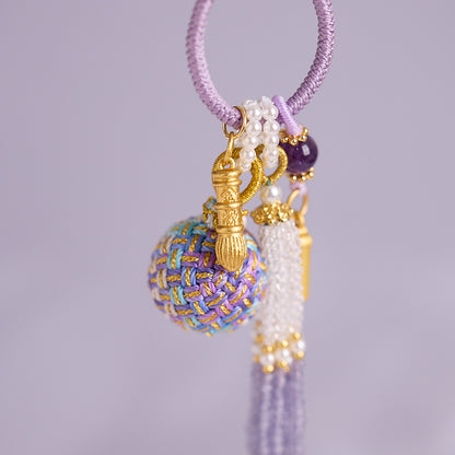 'Make It Happen' Purple Crystal Wish Fulfilling Bag Charm - Temple Style Rope Spiritual Pendant