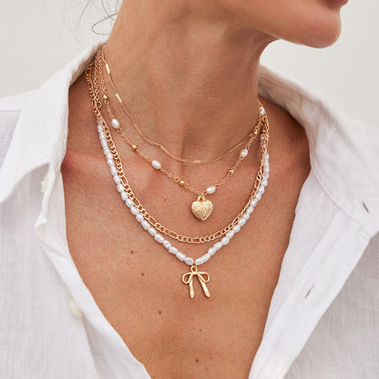 Layered Cross Pendant Necklace - Long Love Knot & Bow Choker for Women | Dainty Layering Chains