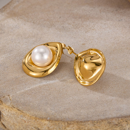 Minimalist Luxury Titanium Steel Studs with Pearl Dainty Boho Chic Jewelry
