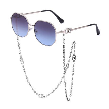Trendy Internet Celebrity Style Anti-Drop Chain Strap Irregular Polygonal Full Frame Sunglasses