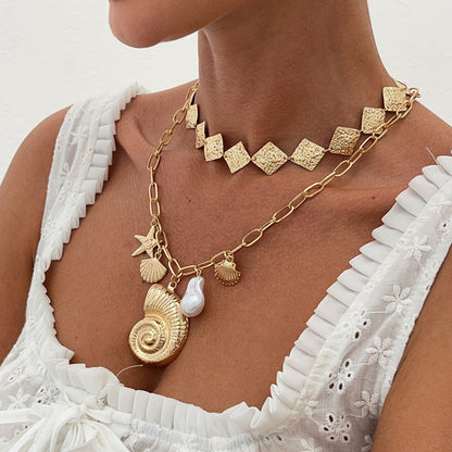 Starfish & Seashell Pendant Layered Necklace