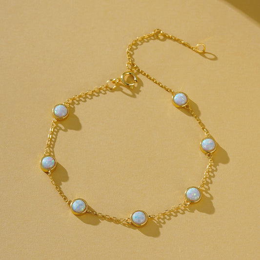 S925 Sterling Silver 7 Opal Thin Bracelet Light Luxury High-end Versatile Jewelry Ins Gift Internet Celebrity Silver Bracelet