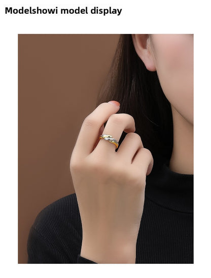 Double Ring S925 Silver Ring Plain Band Water Ripple Adjustable Ring Ins Style Simple Stacking Jewelry