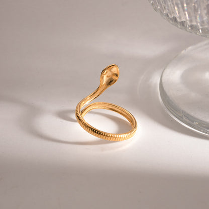 Minimalist Curved Snake Ring - Vintage Titanium Steel Coiled Band, Edgy Statement Jewelry