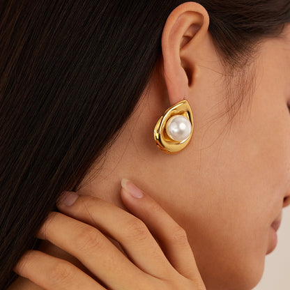 Minimalist Luxury Titanium Steel Studs with Pearl Dainty Boho Chic Jewelry