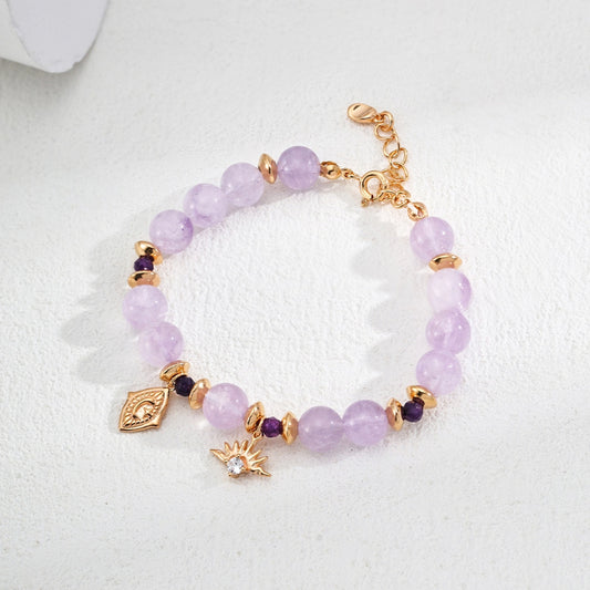 S925 Silver Lavender Amethyst Natural Round Bead Zircon Crystal Bracelet Adjustable Silver Bracelet