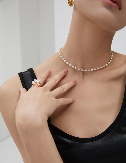 S925 Sterling Silver Irregular Natural Beaded Pearl Necklace Choker Necklace
