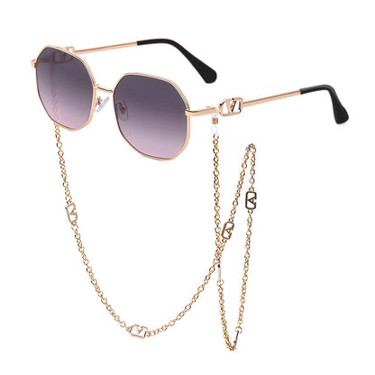 Trendy Internet Celebrity Style Anti-Drop Chain Strap Irregular Polygonal Full Frame Sunglasses