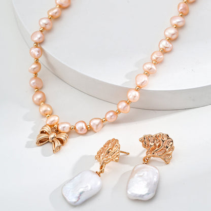Natural Pearl Necklace with Sterling Silver Bow Pendant - Dainty & Elegant Jewelry Gift