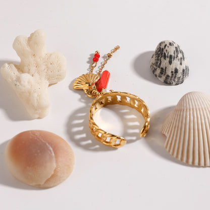 Boho Shell & Crystal Pendant with Twist Titanium Ring