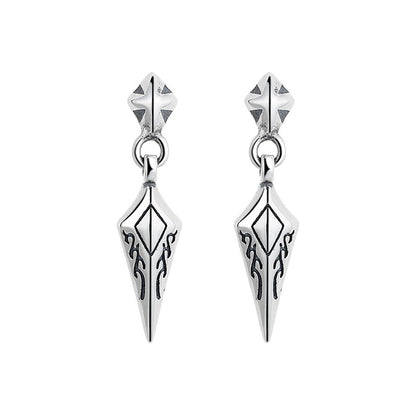 S925 Sterling Silver Earrings Diamond-Shaped Exquisite Pattern Rock Style Unisex Ear Studs