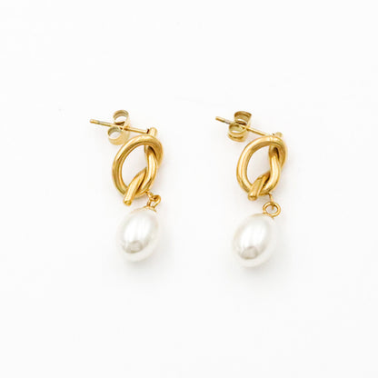 Titanium Steel Chanel Inspired Pearl Pendant Hoops Minimalist Studs for Women