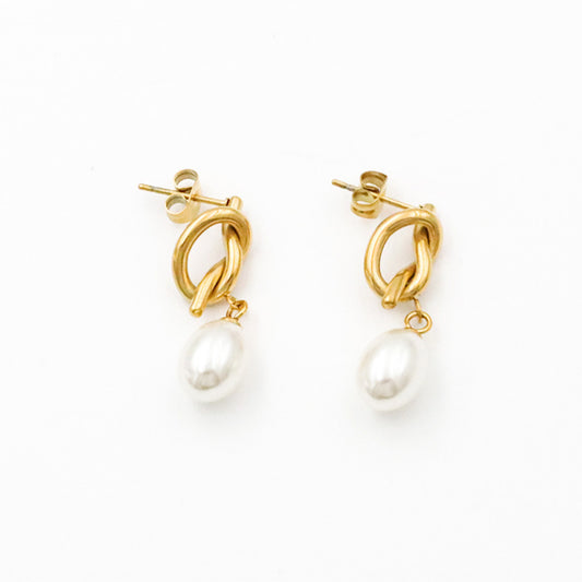 Titanium Steel Chanel Inspired Pearl Pendant Hoops Minimalist Studs for Women