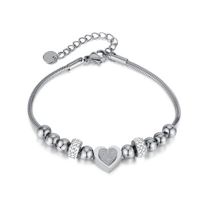 Zircon Heart Bracelet - Matte Bead & Stainless Steel Chain | Minimalist Elegant Jewelry for Women