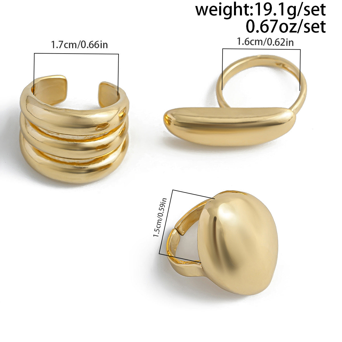 Polished Irregular Geometric Joint Rings Hip-Hop Style Women's Fashion Ring Set
