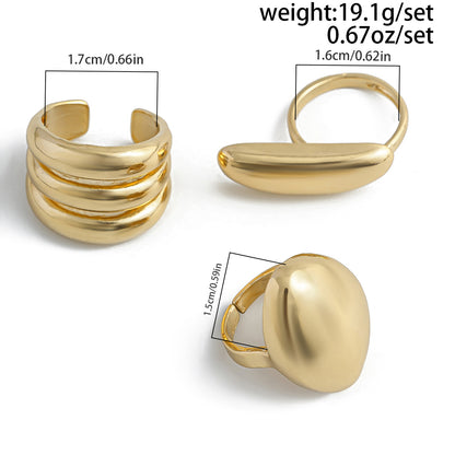 Polished Irregular Geometric Joint Rings Hip-Hop Style Women's Fashion Ring Set