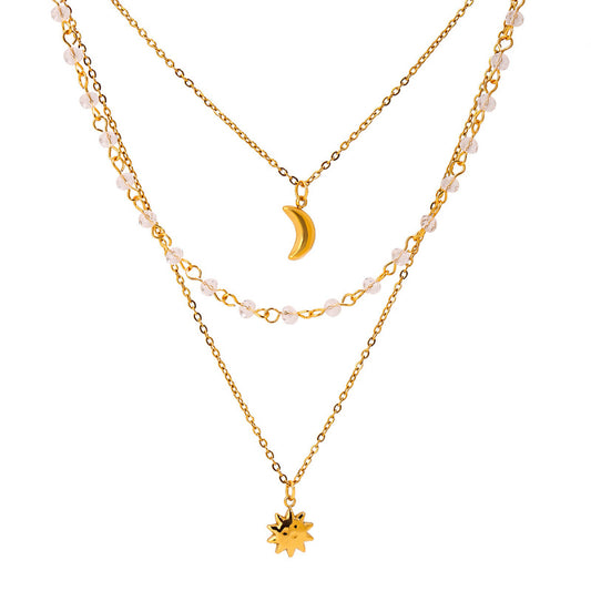 Dainty Moon Star Necklace Stainless Steel Boho Layering Chain