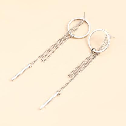 Geometric Cutout Hoop Earrings with Long Fringe | Minimalist Luxury Drop Dangles for Women