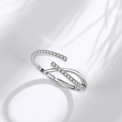 Sterling Silver Cross Over Ring Adjustable Minimalist Viral Y2K Stackable Ring