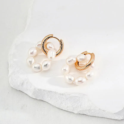 S925 Sterling Silver Round Beaded Pearl Earrings