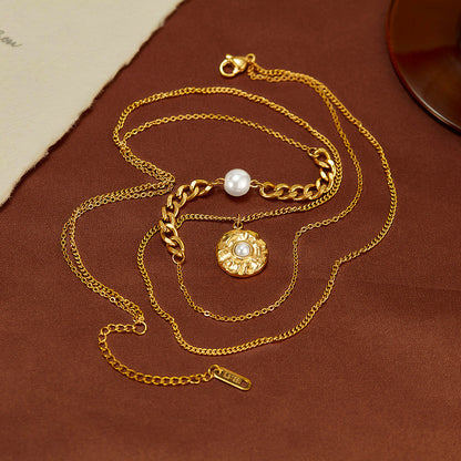 Double Layer Pearl Pendant Necklace for Women - Minimalist Adjustable Layered Collarbone Chain | Dainty Versatile Jewelry