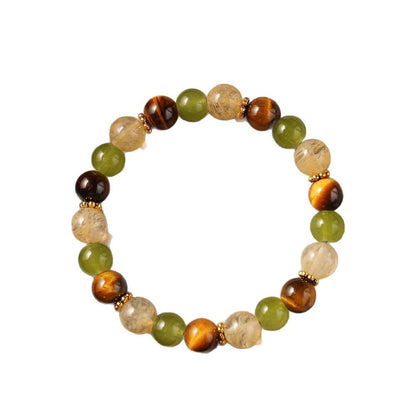 Natural Stone Bracelet Tiger Eye Stone Green Aventurine Yellow Crystal Wealth Bracelet Forest Style For Fortune