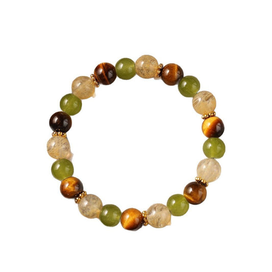Natural Stone Bracelet Tiger Eye Stone Green Aventurine Yellow Crystal Wealth Bracelet Forest Style For Fortune
