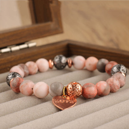 Natural Stone Bracelet Pink Zebra Flame Stone Love Pendant Mother's Day Gift Bracelet Unisex Exclusive