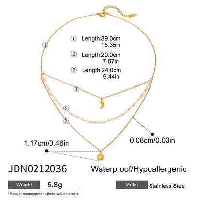 Dainty Moon Star Necklace Stainless Steel Boho Layering Chain