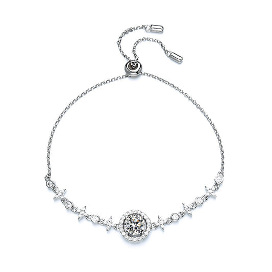 S925 Sterling Silver Bracelet Moissanite Round Bead Bracelet INS Star Series Starry Sky