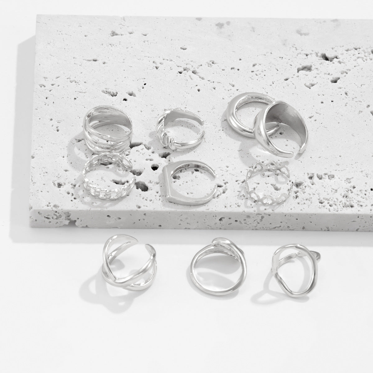 Polished Irregular Geometric Joint Rings Hip-Hop Style Women's Fashion Ring Set
