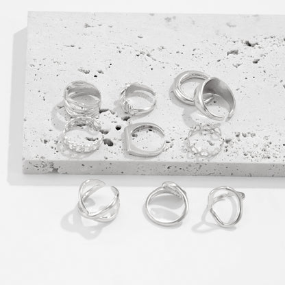 Polished Irregular Geometric Joint Rings Hip-Hop Style Women's Fashion Ring Set