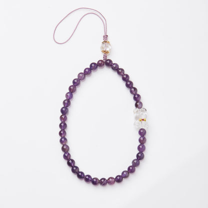 Natural Amethyst Phone Lanyard with Bear Charm – Short Keychain