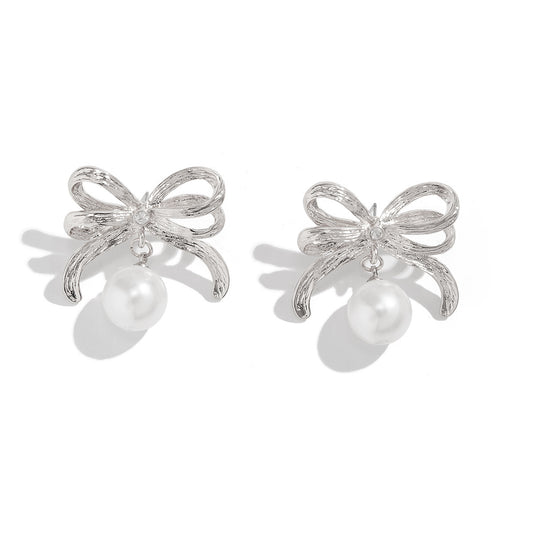 Bow Earrings Butterfly Knot Pearl Stud Earrings Light Luxury Earrings for Women