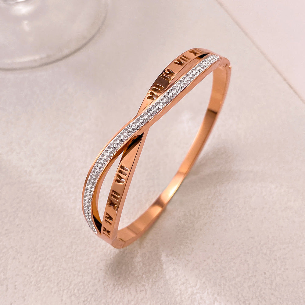 Titanium Steel Roman Numerals with Zircon | Stackable Women's Jewelry