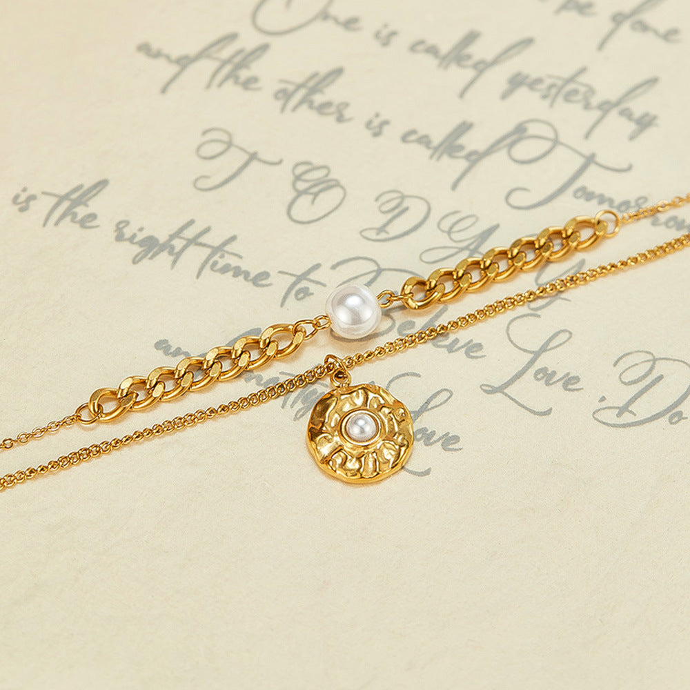 Double Layer Pearl Pendant Necklace for Women - Minimalist Adjustable Layered Collarbone Chain | Dainty Versatile Jewelry
