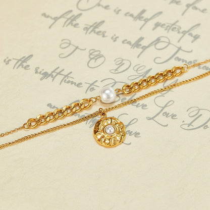 Double Layer Pearl Pendant Necklace for Women - Minimalist Adjustable Layered Collarbone Chain | Dainty Versatile Jewelry