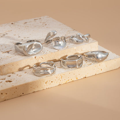 Lava Texture Stackable Rings Set - Asymmetric Hipster Rings for Women | Edgy Statement Jewelry