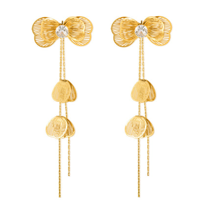 Vintage Luxe Titanium Steel Earrings – Crystal-Embellished Butterfly Dangle Earrings with Tassel