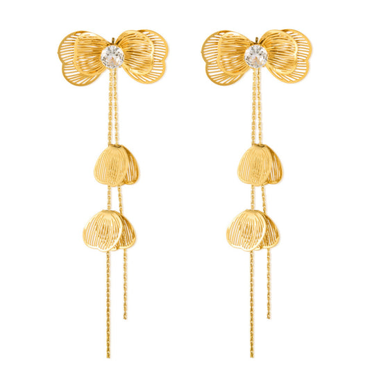 Vintage Luxe Titanium Steel Earrings – Crystal-Embellished Butterfly Dangle Earrings with Tassel