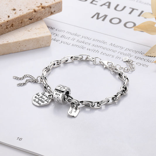S925 Sterling Silver Bracelet Vintage Oxidized Personality Design Flower Tube Simple Fresh Bracelet