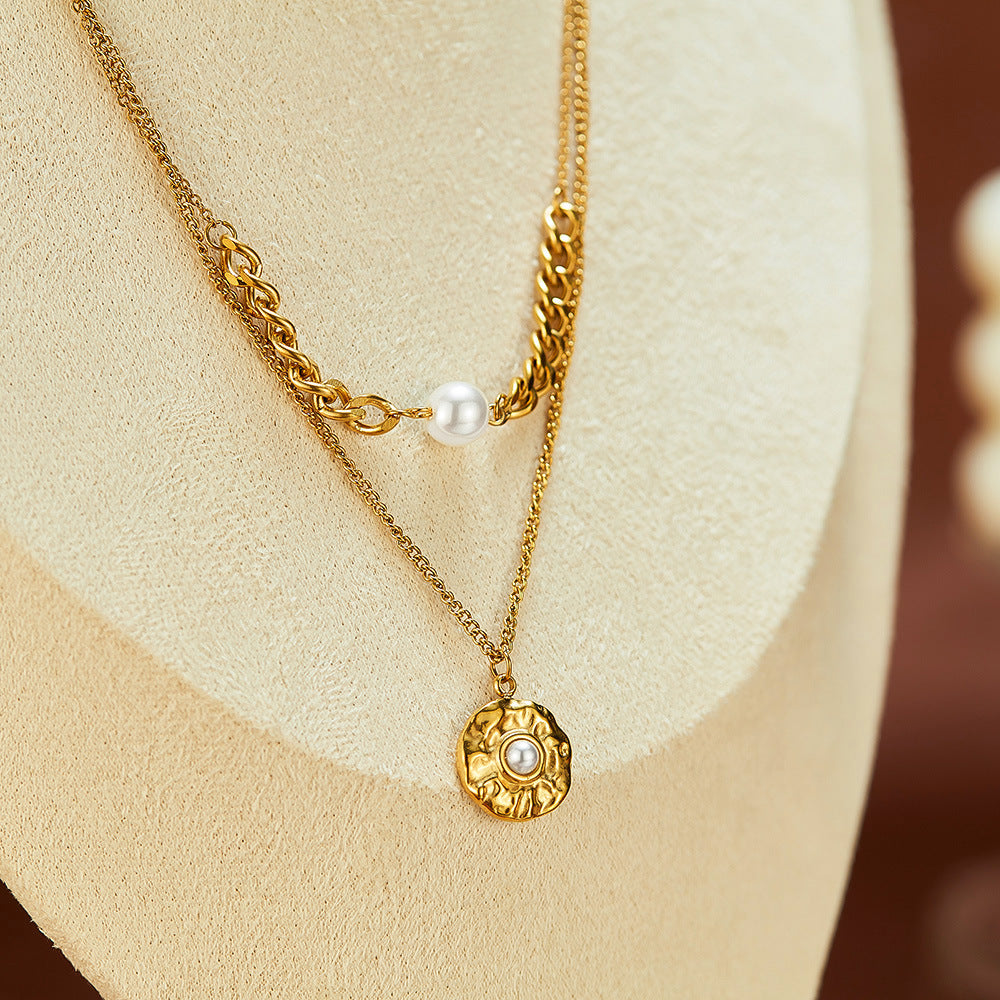 Double Layer Pearl Pendant Necklace for Women - Minimalist Adjustable Layered Collarbone Chain | Dainty Versatile Jewelry