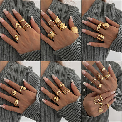Polished Irregular Geometric Joint Rings Hip-Hop Style Women's Fashion Ring Set