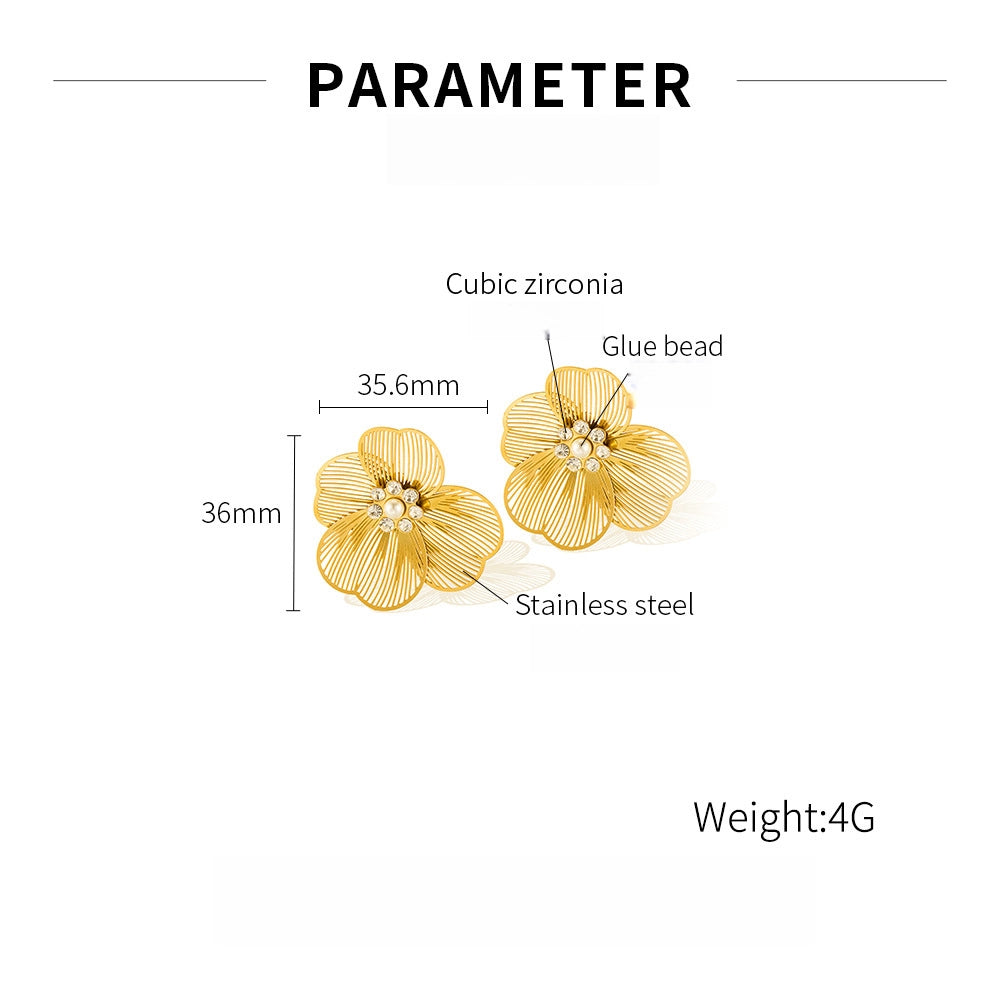 French Vintage Pearl Earrings - Minimalist Flower Studs with Zircon | Titanium Steel Ins Jewelry