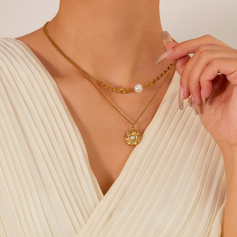 Double Layer Pearl Pendant Necklace for Women - Minimalist Adjustable Layered Collarbone Chain | Dainty Versatile Jewelry