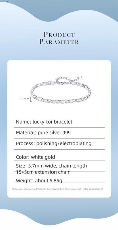 999 Pure Silver Koi Bracelet for Women | Tarnish-Resistant Gift for Her