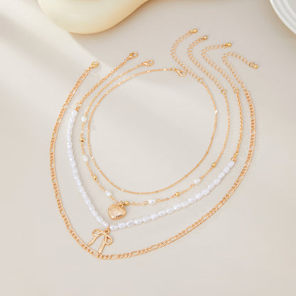 Layered Cross Pendant Necklace - Long Love Knot & Bow Choker for Women | Dainty Layering Chains