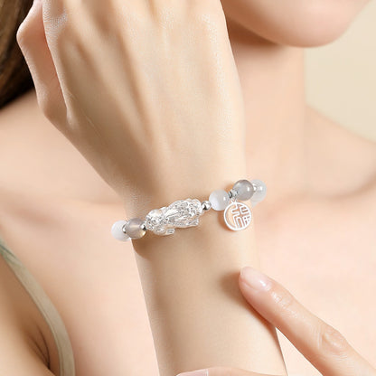 999 Pure Silver Lucky Pi Xiu Couple Bracelet - Chinese Knotwork Rope for Him & Her | Fu Symbol Protection Jewelry | Unique Valentine's Day Gift
