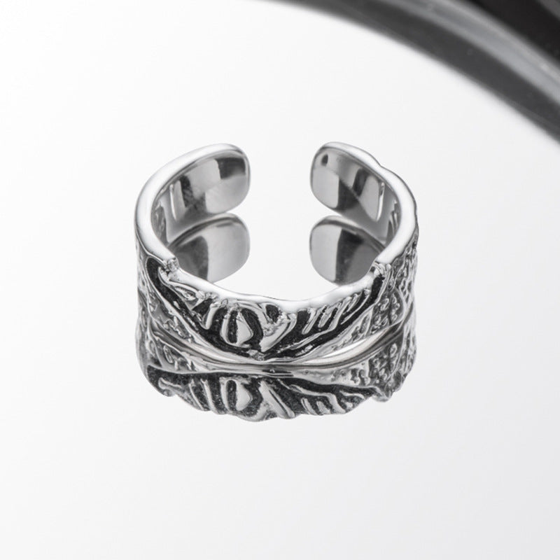 Boho Hammered Silver Ring - Unique Pitted Texture Adjustab Ring for Women & Men